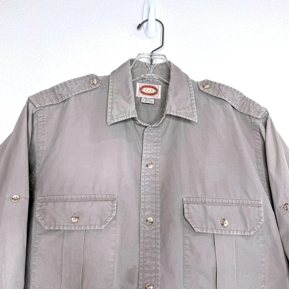 VTG BANANA REPUBLIC Archive Button Safari Mens Shirt M Khaki Stained 80s